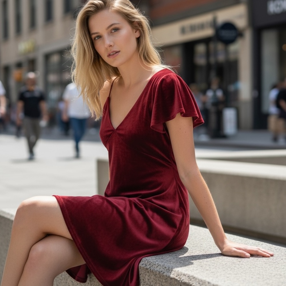 Gianni Bini Glitzy Daze Elegant Burgundy Velvet Dress